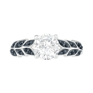 7.0mm White and Black Lab-Created Sapphire Laurel Leaf-Sides Ring in Sterling Silver