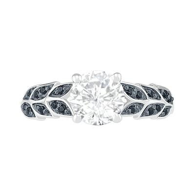 7.0mm White and Black Lab-Created Sapphire Laurel Leaf-Sides Ring in Sterling Silver