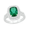 Thumbnail Image 0 of Cushion-Cut Lab-Created Emerald and White Sapphire Double Frame Two Row Ring in Sterling Silver