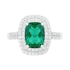 Thumbnail Image 2 of Cushion-Cut Lab-Created Emerald and White Sapphire Double Frame Two Row Ring in Sterling Silver