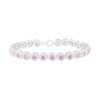 Thumbnail Image 1 of 3.5mm Pink and White Lab-Created Sapphire Frame Bracelet in Sterling Silver - 7.5"