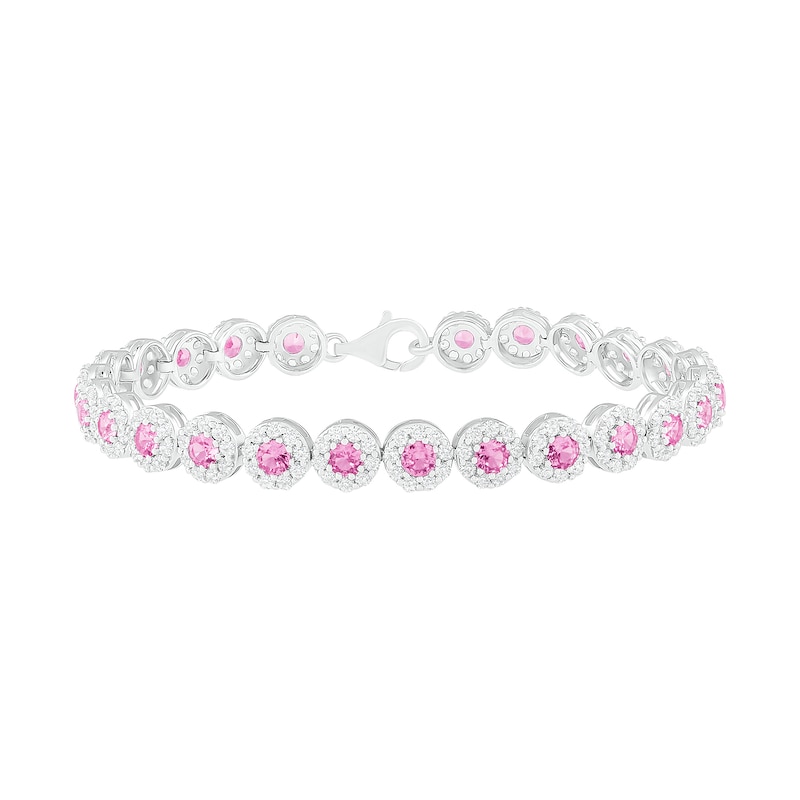 3.5mm Pink and White Lab-Created Sapphire Frame Bracelet in Sterling Silver - 7.5"|Peoples Jewellers