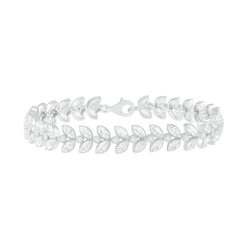 Marquise and Round White Lab-Created Sapphire Laurel Leaf Vintage-Style Bracelet in Sterling Silver - 7.5"