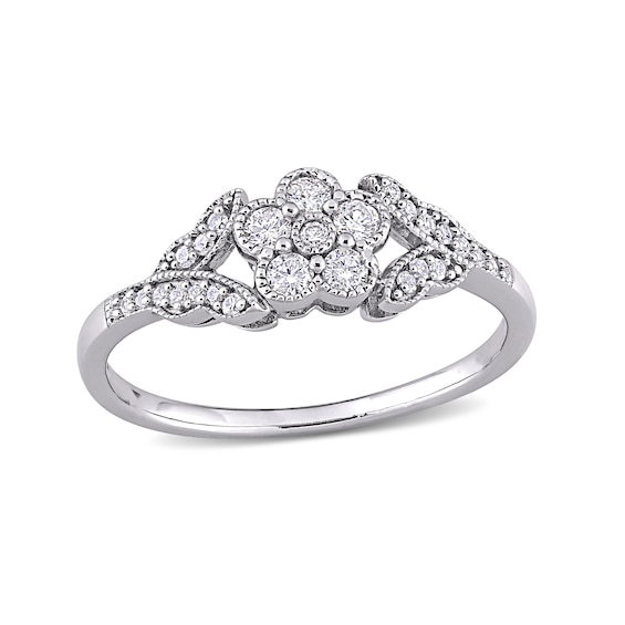 0.26 CT. T.W. Diamond Flower and Leaves Vintage-Style Ring in Sterling Silver