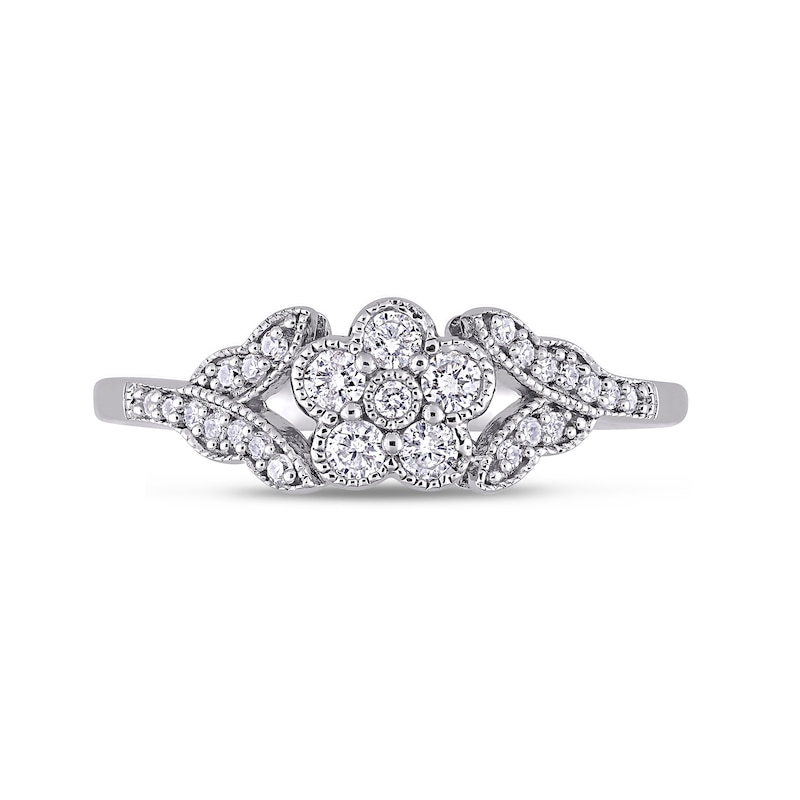 0.26 CT. T.W. Diamond Flower and Leaves Vintage-Style Ring in Sterling Silver|Peoples Jewellers