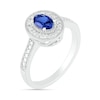 Oval Blue Lab-Created Sapphire and 0.04 CT. T.W. Diamond Frame Vintage-Style Ring in Sterling Silver