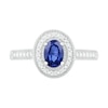 Oval Blue Lab-Created Sapphire and 0.04 CT. T.W. Diamond Frame Vintage-Style Ring in Sterling Silver