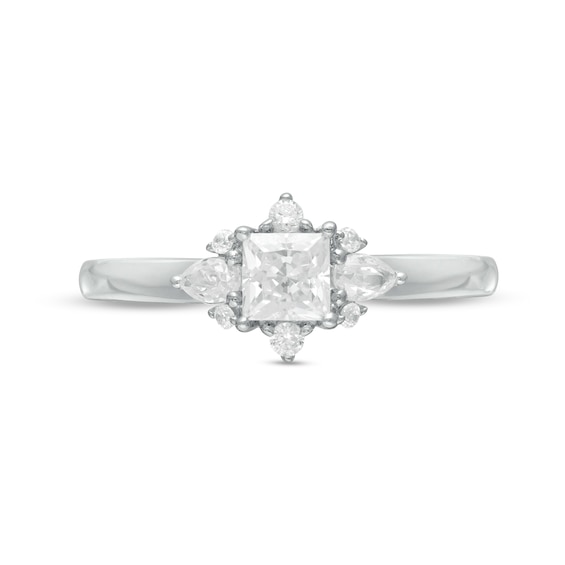 Vera Wang Love Collection 0.69 CT. T.W. Princess-Cut Diamond Ornate Frame Engagement Ring in 14K White Gold