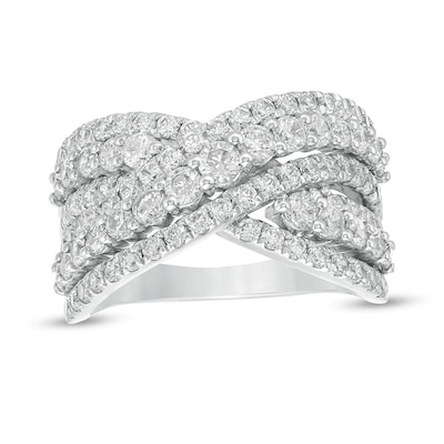 2.00 CT. T.W. Certified Lab-Created Diamond Multi-Row Bypass Ring in 14K White Gold (F/SI2)