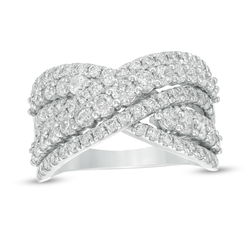 2.00 CT. T.W. Certified Lab-Created Diamond Multi-Row Bypass Ring in 14K White Gold (F/SI2)|Peoples Jewellers