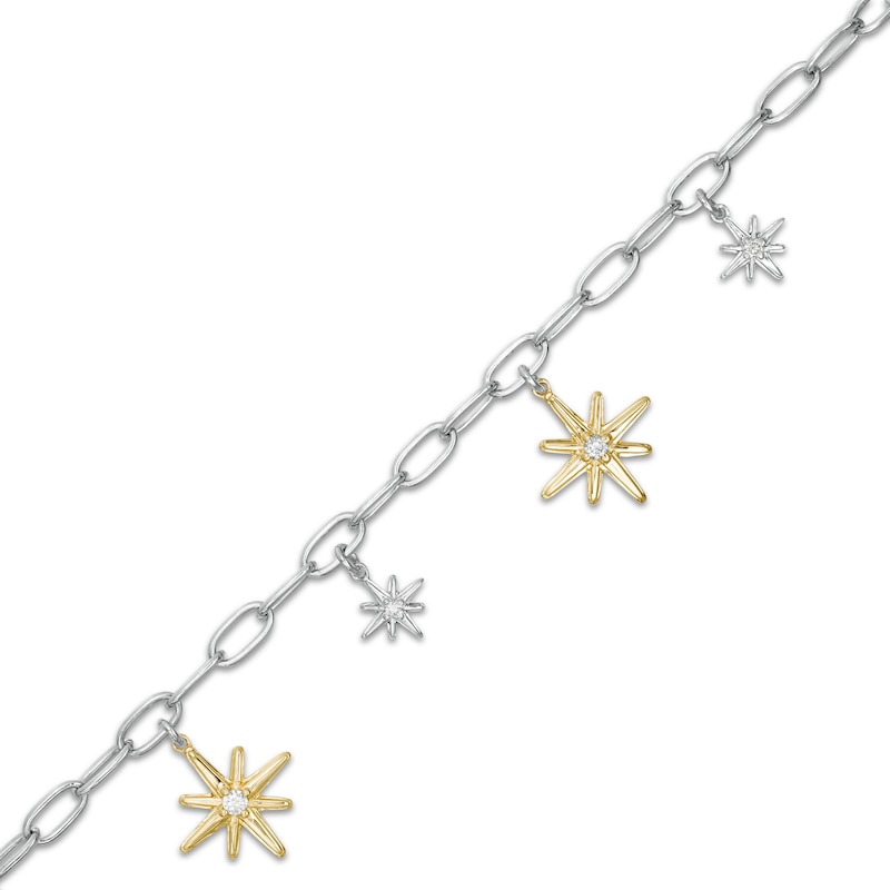 0.16 CT. T.W. Certified Canadian Diamond True North Charm Bracelet in Sterling Silver and 10K Gold - 7.5" (I/I2)|Peoples Jewellers