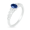 Oval Lab-Created Blue Sapphire and Diamond Accent Heart-Sides Trio Ring in Sterling Silver