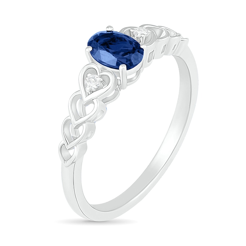 Oval Lab-Created Sapphire and Diamond Accent Heart-Sides Trio Ring in Sterling Silver|Peoples Jewellers