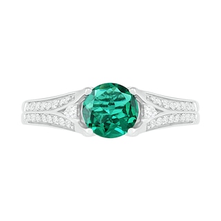 6.0mm Lab-Created Emerald and White Sapphire Split Shank Ring in Sterling Silver