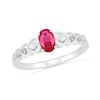 Thumbnail Image 0 of Oval Lab-Created Ruby and Diamond Accent Heart-Sides Trio Ring in Sterling Silver