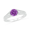 6.0mm Amethyst and Lab-Created White Sapphire Split Shank Ring in Sterling Silver