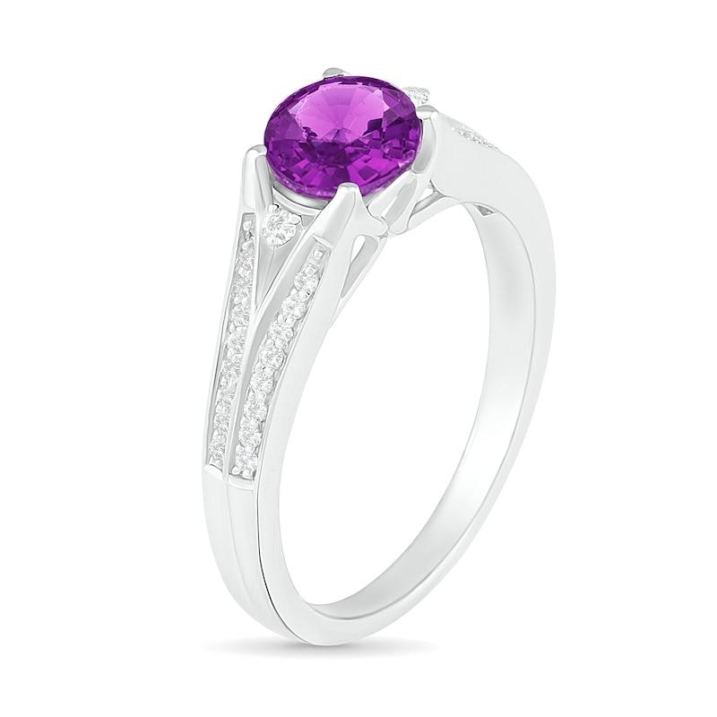 6.0mm Amethyst and Lab-Created White Sapphire Split Shank Ring in Sterling Silver|Peoples Jewellers