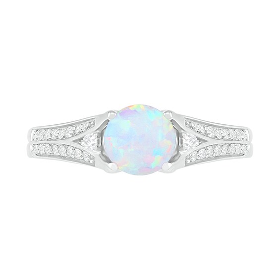 6.0mm Lab-Created Opal and White Sapphire Split Shank Ring in Sterling Silver