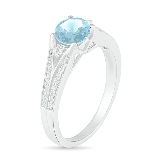 6.0mm Aquamarine and Lab-Created White Sapphire Split Shank Ring in Sterling Silver