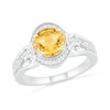 7.0mm Citrine and 0.085 CT. T.W. Diamond Scroll Frame Split Shank Vintage-Style Ring in Sterling Silver