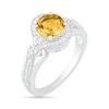 7.0mm Citrine and 0.085 CT. T.W. Diamond Scroll Frame Split Shank Vintage-Style Ring in Sterling Silver