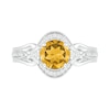 7.0mm Citrine and 0.085 CT. T.W. Diamond Scroll Frame Split Shank Vintage-Style Ring in Sterling Silver