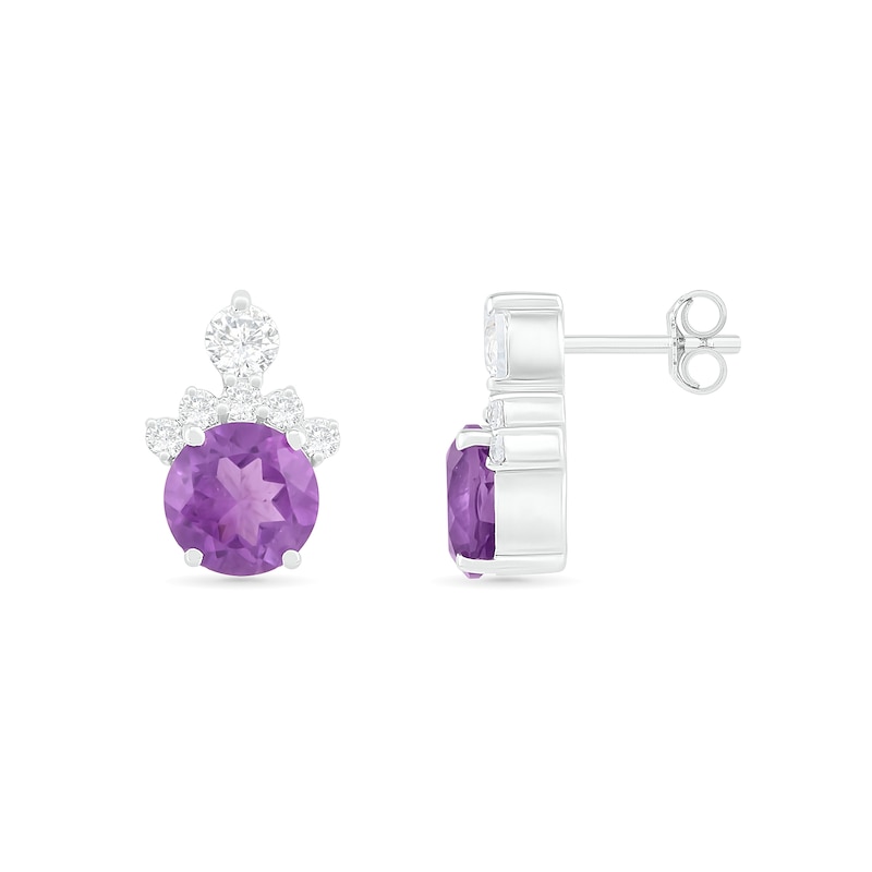 6.0mm Amethyst and Lab-Created White Sapphire Crown Stud Earrings in Sterling Silver|Peoples Jewellers