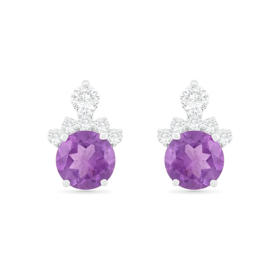 6.0mm Amethyst and Lab-Created White Sapphire Crown Stud Earrings in Sterling Silver