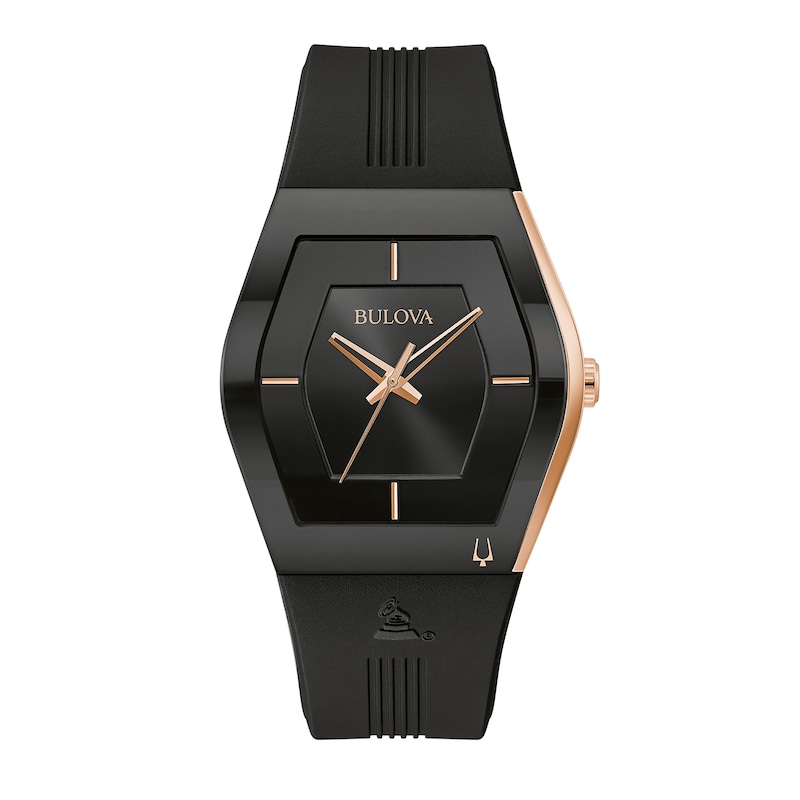 Men's Special Edition Bulova Modern Latin GRAMMY® Gemini Two-Tone Strap Watch with Tonneau Black Dial (Model: 97A163)|Peoples Jewellers