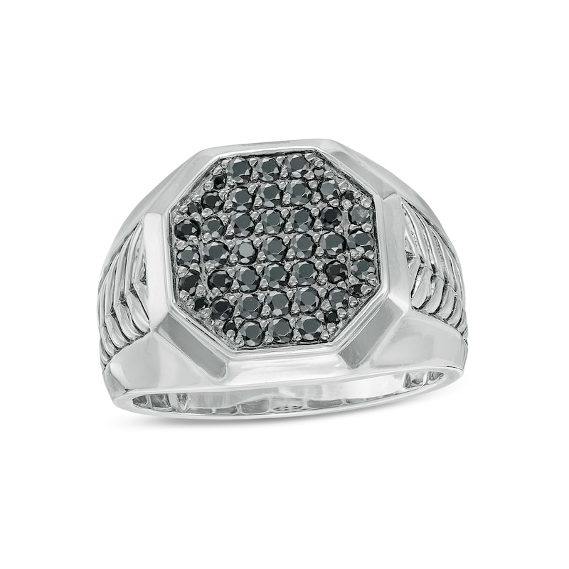 Men's 0.75 CT. T.W. Octagonal Black Multi-Diamond with Chevron Shank Ring in Sterling Silver - Size 10|Peoples Jewellers