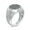 Thumbnail Image 3 of Men's 0.75 CT. T.W. Octagonal Black Multi-Diamond with Chevron Shank Ring in Sterling Silver - Size 10