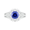 7.0mm Lab-Created Blue and White Sapphire Frame Triple Row Split Shank Vintage-Style Flower Ring in Sterling Silver