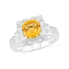 7.0mm Cushion-Shaped Citrine and 0.065 CT. T.W. Diamond Scallop Frame Loop Collar Vintage-Style Ring in 10K White Gold