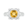 7.0mm Cushion-Shaped Citrine and 0.065 CT. T.W. Diamond Scallop Frame Loop Collar Vintage-Style Ring in 10K White Gold