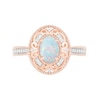 Thumbnail Image 2 of Oval Lab-Created Opal and 0.115 CT. T.W. Diamond Filigree Frame Vintage-Style Ring in 10K Rose Gold