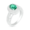 Oval Lab-Created Emerald and White Sapphire Frame Scallop Border Shank Vintage-Style Ring in Sterling Silver