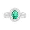 Oval Lab-Created Emerald and White Sapphire Frame Scallop Border Shank Vintage-Style Ring in Sterling Silver