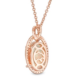 EFFY™ Collection Oval Opal and 0.17 CT. T.W. Diamond Frame Interlocking Drop Pendant in 14K Rose Gold