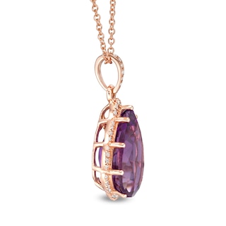 EFFY™ Collection Pear-Shaped Amethyst and 0.29 CT. T.W. Diamond Scallop Frame Pendant in 14K Rose Gold