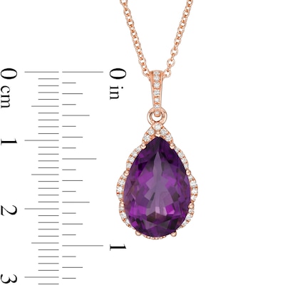 EFFY™ Collection Pear-Shaped Amethyst and 0.29 CT. T.W. Diamond Scallop Frame Pendant in 14K Rose Gold