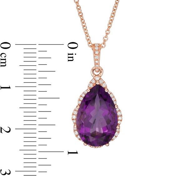 EFFY™ Collection Pear-Shaped Amethyst and 0.29 CT. T.W. Diamond Scallop Frame Pendant in 14K Rose Gold