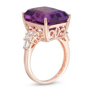 EFFY™ Collection Emerald-Cut Amethyst and 0.42 CT. T.W. Diamond Art Deco Ring in 14K Rose Gold