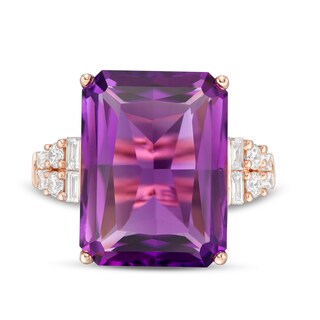 EFFY™ Collection Emerald-Cut Amethyst and 0.42 CT. T.W. Diamond Art Deco Ring in 14K Rose Gold