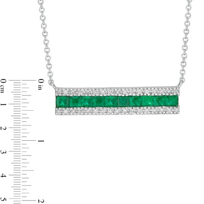 EFFY™ Collection Princess-Cut Emerald and 0.12 CT. T.W. Diamond Triple Row Bar Necklace in 14K White Gold