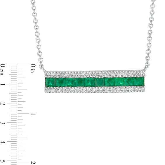 EFFY™ Collection Princess-Cut Emerald and 0.12 CT. T.W. Diamond Triple Row Bar Necklace in 14K White Gold