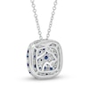Thumbnail Image 2 of EFFY™ Collection Blue Sapphire and 0.38 CT. T.W. Diamond Cushion Cluster Pendant in 14K White Gold
