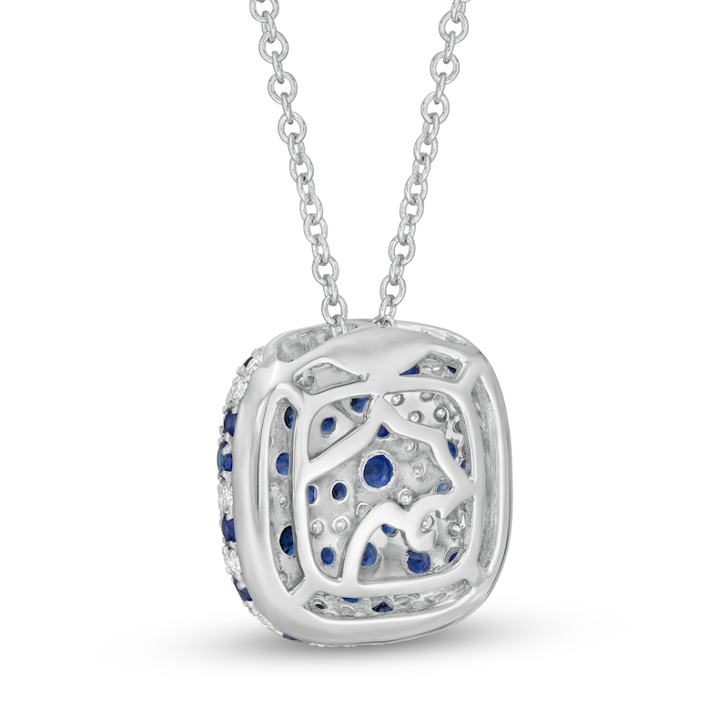 EFFY™ Collection Blue Sapphire and 0.38 CT. T.W. Diamond Cushion Cluster Pendant in 14K White Gold