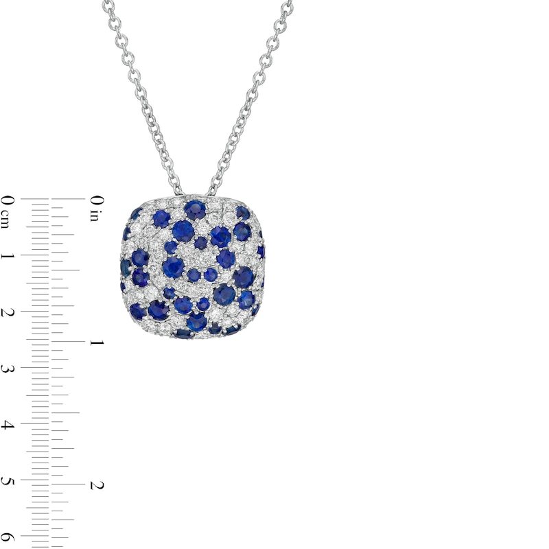 EFFY™ Collection Blue Sapphire and 0.38 CT. T.W. Diamond Cushion Cluster Pendant in 14K White Gold