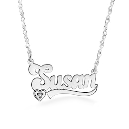 Diamond Accent Heart and Ribbon Name Necklace (1 Line)