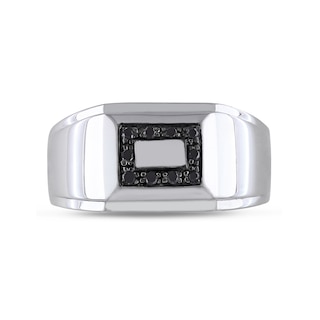 Men's 0.10 CT. T.W. Black Diamond Rectangular Frame Stepped Edge Signet Ring in Sterling Silver